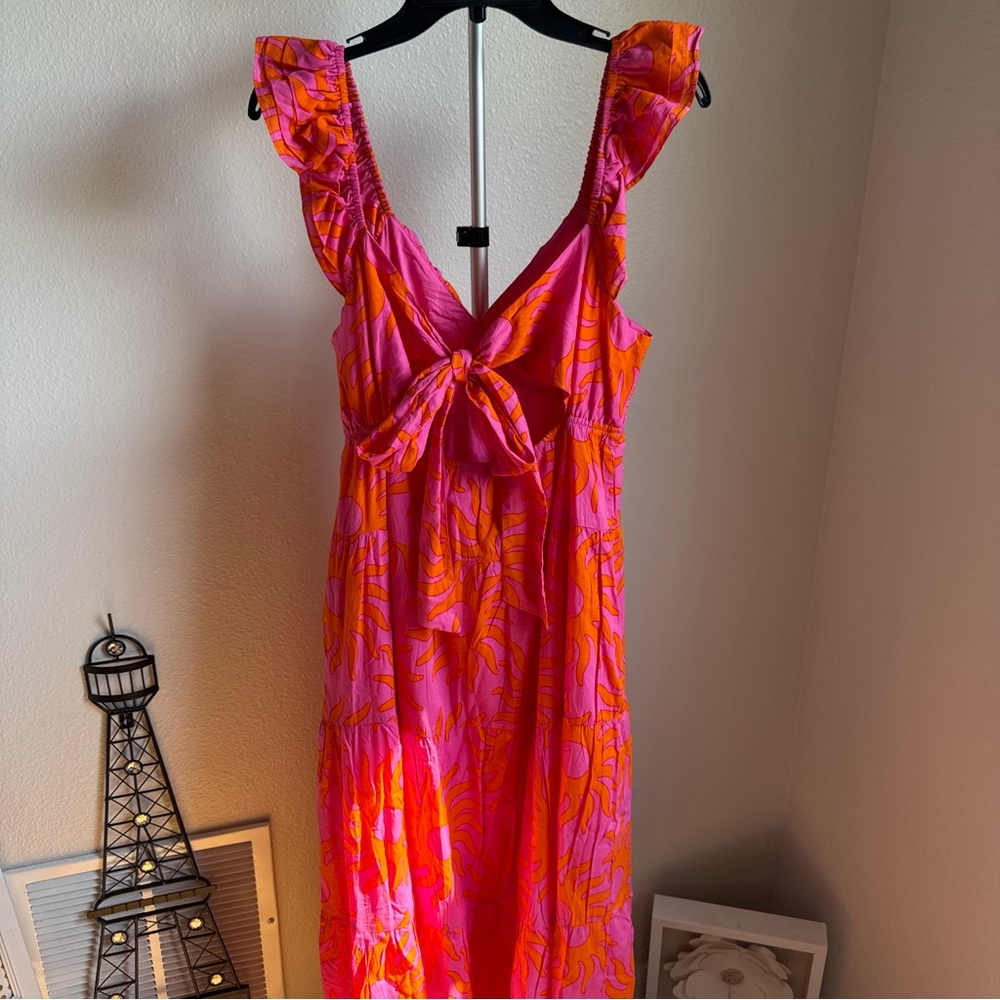 NWT J.Marie Mara Floral V-Neck Ruffle Sleeve Midi A-Line Dress Sz L - Picture 13 of 13